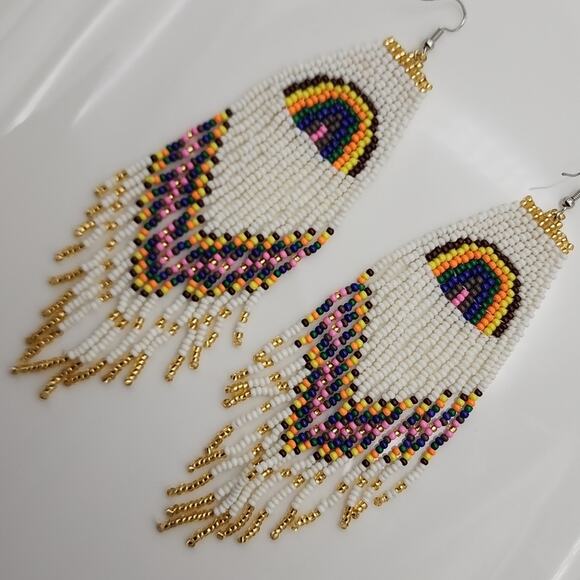 Rainbow Boho Beaded Earrings - Picture 3 of 8